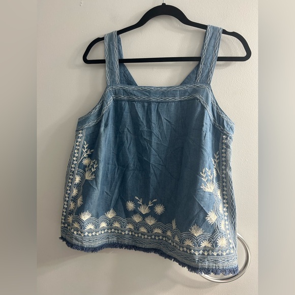 Anthropologie Meadow Rue Embroidered Denim Halter Top - Picture 7 of 11